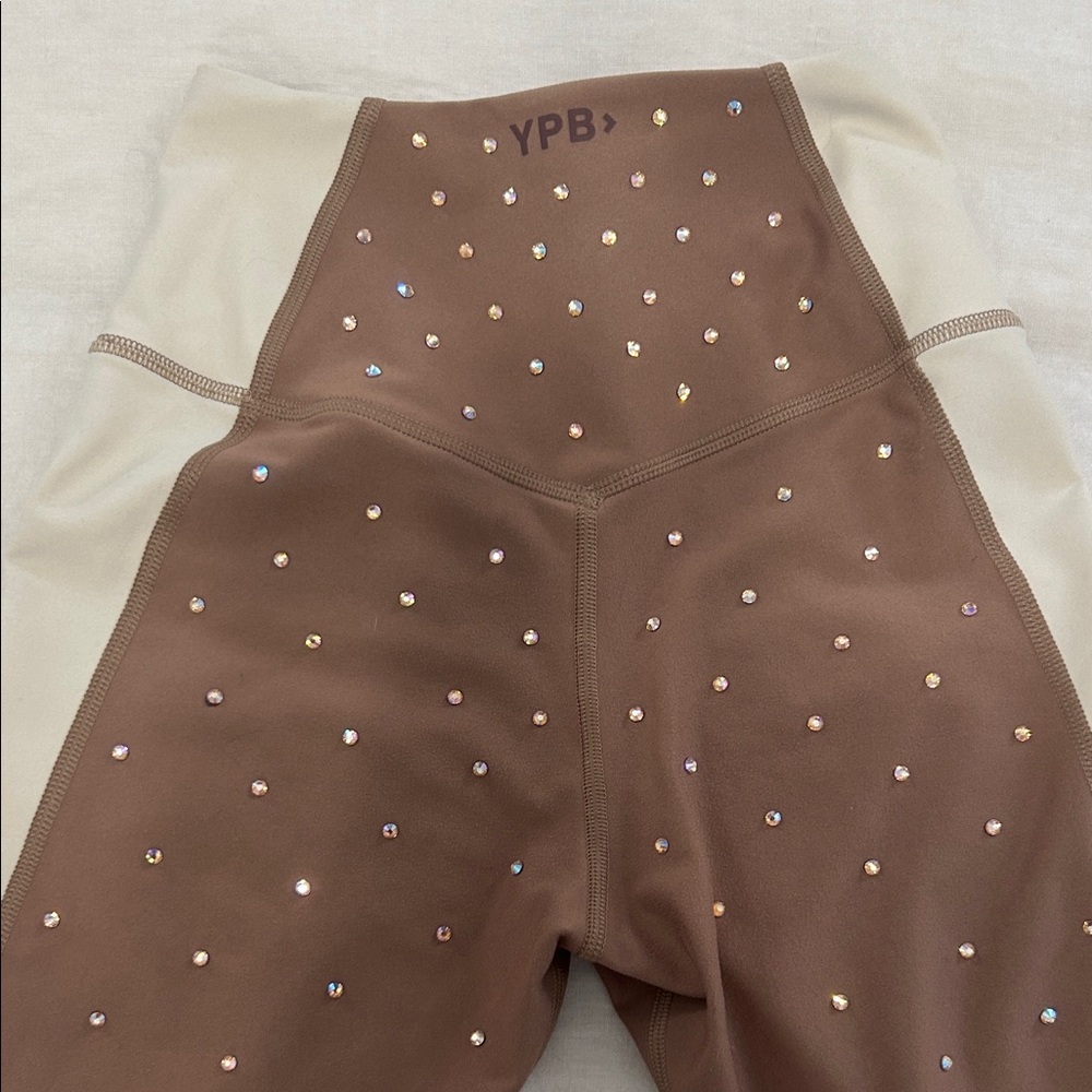 YPB custom rhinestone embellished Brown and Cream Leggings Set S - Picture 7 of 8